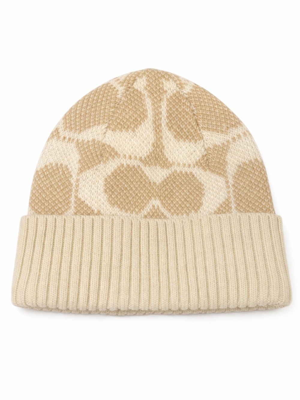 Coach Beige and Cream Logo Beanie